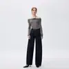 2025 Jeans Primavera Color Original de Vaca Sin Decolorar Diseño de Doble Dobladillo Piernas Anchas Cómodas Piernas Anchas Aleatorias de Alta Calidad Adelgazantes Pantalones Mopa