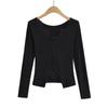 Camiseta de Manga Larga Sexy para Chica Caliente con Costuras de Encaje, Otoño Nuevo para Mujer, Ajustada, Corta, Interior, Base
