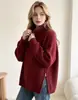 Suéter de punto de cuello alto minimalista europeo y americano transfronterizo para mujer, nueva colección de otoño, con diseño de dobladillo con abertura lateral, jersey de punto