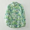Foto Real de Camisa Floral Verde de Ramio Natural de Alto Hilo Camisa Estampada Top Delgado Suelto de Primavera para Mujer