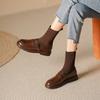 Botas de calcetín ajustadas nuevas para Primavera y Otoño 2026 Botas cortas planas Botas para mujer Estilo británico Botas Martin Zapatos de cuero elástico de punto
