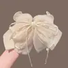 2026 Estilo Coreano Plisado Malla de Gasa Lazo Grande Pinza para Cola de Caballo Pinza de Garra Elegante de Gama Alta Pinza de Tiburón para Cabello Semi-Recogido