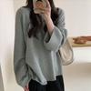 Kaning Suéter de Punto de Cuello Redondo Grande Estilo Coreano Estilo Perezoso para Mujer Diseño Holgado Color Puro Suéter Versátil