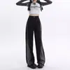 Jeans Preto Wide Leg Feminino Verão 2024 Tendência Versátil Novo Cintura Alta Solto Reto Calça de Barra Reta