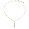 Collar Yuhui Transfronterizo de Acero de Titanio con Circonita en Forma de Gota de Agua, Diseño Geométrico Irregular, Collar en Forma de Y de Acero Inoxidable Chapado en Oro Real
