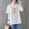 Estilo Novo de Verão 2026 Camiseta de Algodão Puro de Verão Feminina Manga Curta Gola Redonda Estampada Top Moderno Soltinho que Cobre a Barriga Tendência