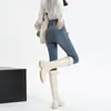 Jeans Skinny Feminino de Cintura Alta para Primavera e Outono, Estilo Coreano, Slim Fit, Valoriza a Silhueta, Justo, Adequado para Combinar com Botas, Calça Lápis para Mulheres