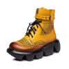 Primavera e Outono Oco Fundo Grosso Plataforma Fundo Camada Superior Botas de Couro de Vaca Sapatos Femininos Botas Martin Botas em uma geração de cabelo