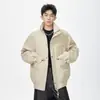 Jaqueta de Couro Sintético Desconstruída Estilo Americano para Homens, Marca da Moda, Temporada de Primavera, Design Solto, High Street, Legal e Estilosa, Gola Alta, Jaqueta de Couro Biker