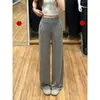 Pantalones Rectos de Cintura Alta Adelgazantes Cómodos de Otoño Pantalones Largos Casuales Relajados Regulares con Bolsillo Colgante Diseño de Pierna Ancha