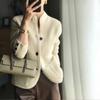 25 Otoño/Invierno Nuevo Estilo Coreano Cárdigan Color Sólido para Mujer Abrigo Cuello Alto Medio Suéter Holgado Engrosado Tejido Chaqueta Top