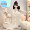 Pijama de Algodón Nube para Primavera, Otoño e Invierno con Almohadillas Fijas en el Pecho para Mujer, Ribete de Encaje, Talla Grande 110 kg Conjunto de Ropa para el Hogar