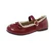 Zapatos planos de cuero retro con lazo y punta redonda para mujer, primavera-verano 2026, combinados con faldas, zapatos Mary Jane de tira poco profunda