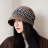 Nuevo Sombrero de Fieltro de Lana Estilo Cubo Otoño e Invierno para Mujeres de Mediana Edad y Mayores, Sombrero de Pescador con Retazos de Espiga, Sombrero Cálido Casual para Exteriores