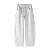 Calça de moletom modal com costura lateral de corte curvo para homens, peso pesado, calça de perna larga fluida, calça casual desconstruída de perna reta solta