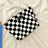 Bolsa de Maquiagem Jacquard Preto e Branco em Lona com Design Original de Nicho, Bolsa de Mão Elegante Retrô Artística Floral Conveniente