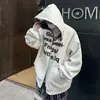 Sudadera con capucha de cuadros de imitación de dos piezas de moda urbana para hombre, popular chaqueta cárdigan holgada de retazos retro americano hip-hop ropa para hombre