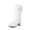 Botas elegantes de perlas con lazo, botas de caballero de caña media, botas de tacón grueso medio, tallas grandes 40-48, botas de comercio exterior