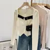 Novo suéter feminino 2023 gola quadrada francesa hot girl manga longa curta outono e inverno slim fit emagrecedor top interno vermelho