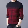 Suéter de Punto Casual de Cuello Redondo para Hombre de Invierno, Tejido de Moda Europeo y Americano Rayado Engrosado con Forro de Felpa, Ropa Holgada para Hombre