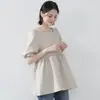 Camisa de manga curta japonesa Lotte Short Square Collar Sweet Short-sleeved Shirt feminina de verão amassado Puff Sleeve Design Loose Doll Shirt