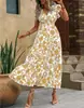 Vestido Impreso para Mujer de Verano Estilo Bohemio Cuello en V Cintura Falda Larga Elegante Exportación Europea y Americana Amazon