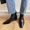 Piel de Oveja Buen Desgaste Combinan con Todo Muestran Cuña Botines Chelsea Otoño e Invierno 2024 Tacón Medio Punta Cuadrada Pequeña Boca en V Botines de Cuero para Mujer