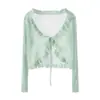 Cárdigan de Punto de Seda de Hielo para Mujer, Estilo Corto de Verano, Prenda Exterior Delgada para Combinar con Faldas, Chal con Volantes, Chaqueta de Protección Solar para Aire Acondicionado, Abrigo Pequeño