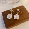 Pendientes de Lazo con Perlas Incrustados de Diamantes Estilo Barroco de Lujo Ligero Aguja de Plata, Pendientes de Botón de Moda Personalizados, Pendientes de Estilo Francés Inspirados en Chanel para Mujer