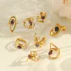 Anillo Irregular de Acero Inoxidable Chapado en Oro con Circonita Incrustada, Diseño Europeo y Americano Transfronterizo, Joyería Ins de Nicho para Mano al por Mayor