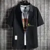 Camisa de manga corta de seda helada para hombre, chaqueta fina de verano, moderna, casual, holgada, manga de cinco puntos, estilo japonés, top para hombre, estilo moderno