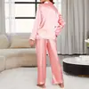 Pijama Feminino Transfronteiriço Outono e Inverno Cor Sólida Camisa de Manga Longa e Conjunto de Calças Estilo Europeu e Americano Roupa de Casa e Dormir Feminina