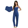 Estilo Novo Europeu e Americano Coração Sexy Emagrecedor Feminino Verão Fino Manga Curta Shorts e Calça Longa Conjunto de Três Peças Roupa de Casa 3Peças