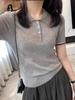 Camiseta de Manga Corta con Cuello Polo Talla Grande de Seda Helada para Mujer, Nuevo Estilo Coreano Verano 2026, Estilo Universitario, Camiseta Adelgazante 3512