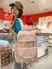 Mochila Transparente de Dos Dimensiones Estilo Sándwich Amarillo Cremoso con Diseño de Corazón Femenino para Estudiantes de Primaria y Secundaria, Llamativa para Clases en el Campus y Uso Casual