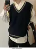 Chaleco Casual de Punto Retorcido con Cuello en V Estilo Universitario para Hombre, Ropa de Punto de Moda, Versión Coreana Chaleco de Punto Holgado