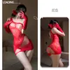 Ropa Interior Sexy Qian Nai Hombro Inclinado Transparente Vestido para Cadera Rojo Año Nuevo Citas Vestido en Línea Uniforme Tentación 8229