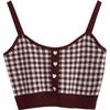 Novo estilo coreano feminino chique Vintage listrado Slim-fit mangas sem mangas Knitted Vest Short All-match Outer Wear Camisole Top