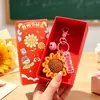 Presente do Dia do Professor: chaveiro de girassol de lã feito à mão em crochê, presente prático de feriado para professores