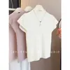 Top de punto básico elegante de cuello semi-alto para el día a día en primavera y otoño, camiseta de manga corta de color liso para mujer, top corto ajustado