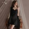 Guiruo Silky Satin Sexy Backless Sweet Women's Sling Nightgown Pure Desire Cardigan Home Clothes terno 4458