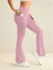 Pantalones de yoga acampanados de bolsillo transfronterizos, de cintura alta, realzan las caderas, casuales, pantalones largos de fitness ligeramente acampanados, elásticos, adelgazantes, ajustados de pierna ancha