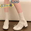 Zapatos de Tacón Grueso Mary Jane de Piel Genuina para Mujer Tacones Altos 2026 Estilo Nuevo Principios de Primavera Bailarinas Planas Poco Profundas Zapatos de Cuero JK