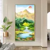 Nova Pintura Suspensa de Luxo Leve Estilo Chinês Pintura Decorativa Vertical para Varanda Mural de Paisagem Pintura de Parede para Corredor