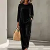 2026 Otoño e Invierno transfronterizo europeo y americano nuevo conjunto casual para mujer con cuello redondo, manga larga, pantalones de longitud extendida, traje de terciopelo para mujer