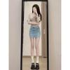 Mini Saia Jeans Skinny Elástica de Cintura Alta Estilo Floresta para Mulheres, Emagrecimento e Alongamento das Pernas, Nova Saia Evasê 2025 com Forro