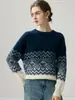 Suéter de Tricô Jacquard Base Camada Longa Cashmere Sete Pontos Espessado Gola Redonda Retrô Novo Outono/Inverno 2026