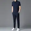 Traje deportivo de running con sensación de hielo 2023 para hombre, verano, fino, seda de hielo, cuello de solapa, camiseta, traje casual para hombre, venta al por mayor