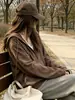 Sudadera con capucha y cremallera color café para mujer, Otoño 2026, Nuevo estilo perezoso, Chaqueta corta casual, Top ajustado de manga larga