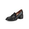 Sapatos de Couro de Ovelha Texturizado para o Dia a Dia Outono 2024 Salto Médio Grosso Mocassins de Trabalho Bico Redondo Couro Genuíno Boca Profunda Sapatos de Camada Única para Mulheres